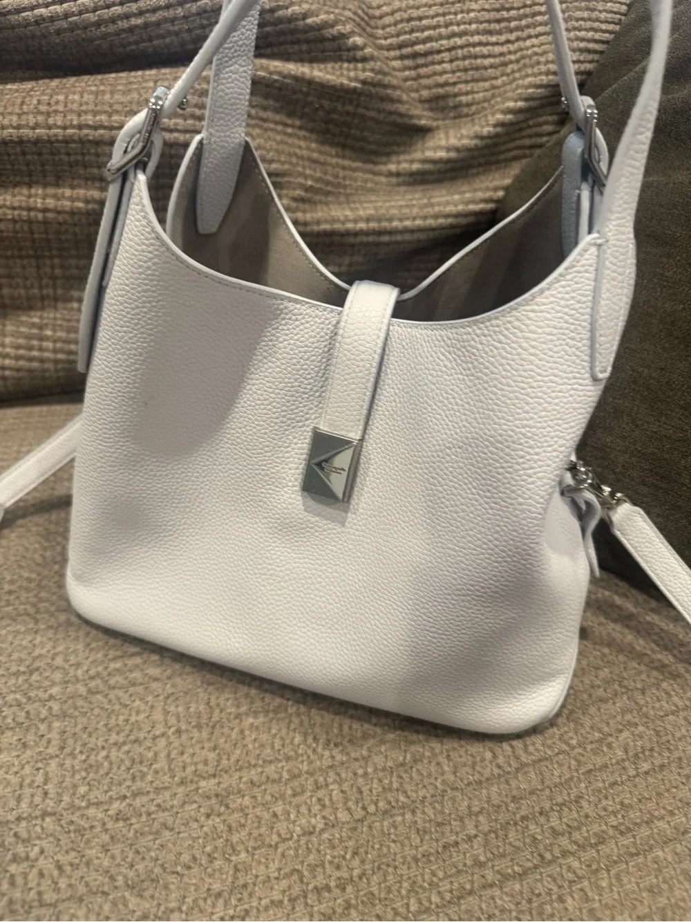 Minimalist light blue Leather Shoulder Bag